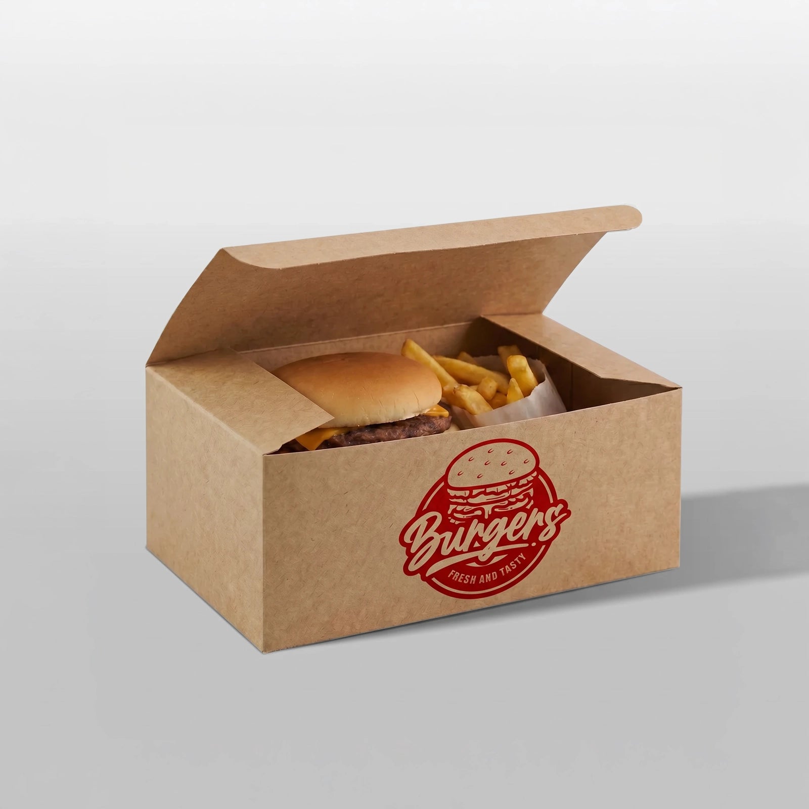 Cajas Personalizadas para Menús de Hamburguesa – Fondo Automático – Plegables – Kraft