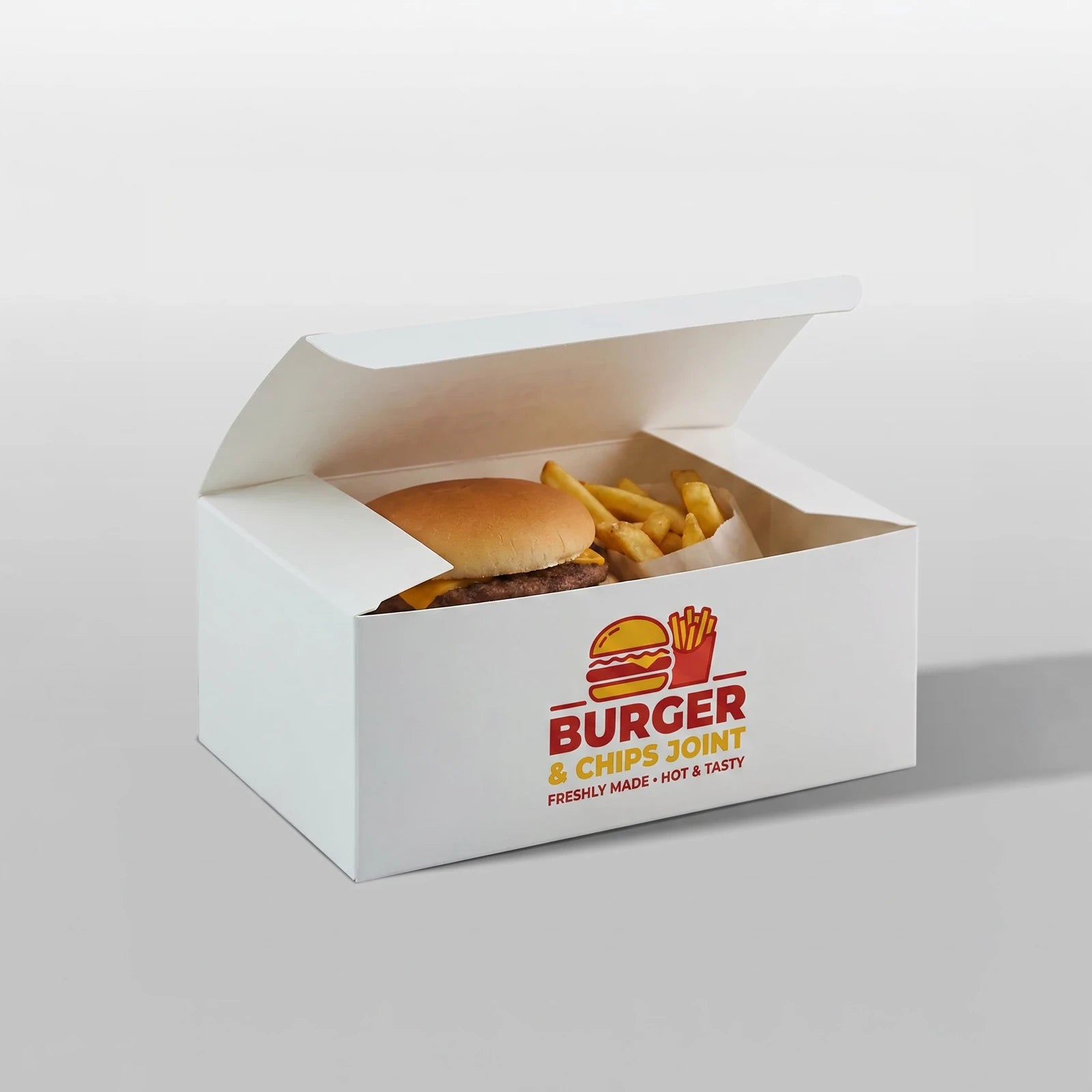 Cajas Personalizadas para Menús de Hamburguesa – Fondo Automático – Plegables – Blanco